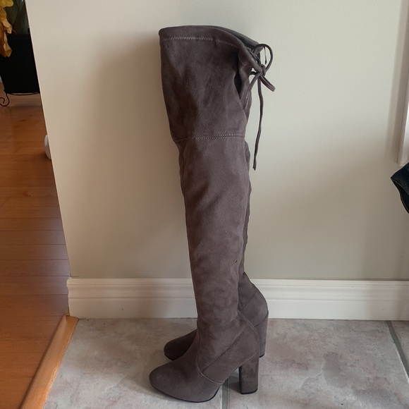 Streetwear Society Gray Over the Knee Block Heel Boots Size 6 - Picture 5 of 16